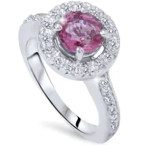 1 5/8ct Pink Sapphire & Diamond Vintage Engagement Ring 14K White Gold