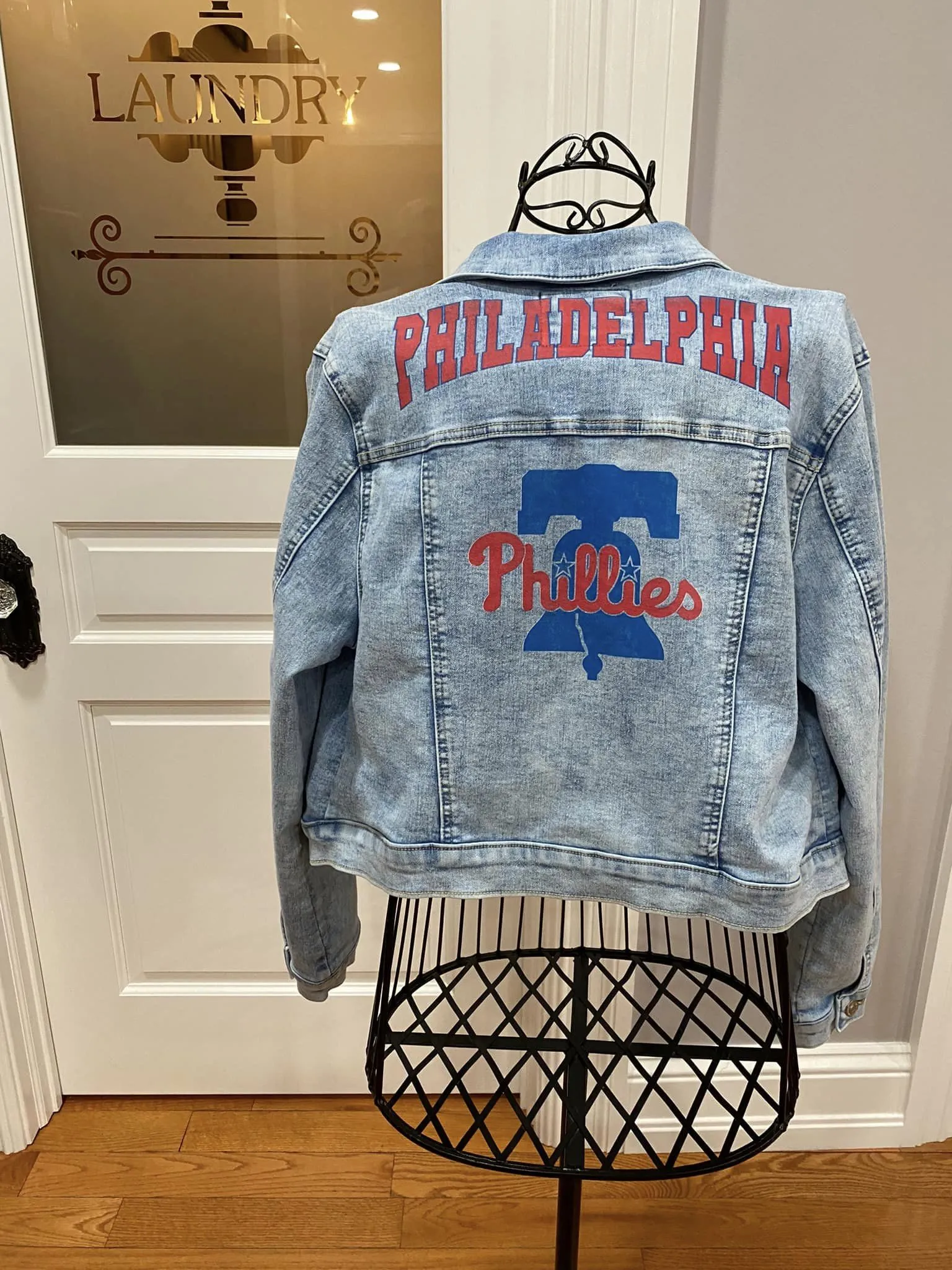 Acid Wash Phillies Jean Jacket -PREORDER - 1X to 3X