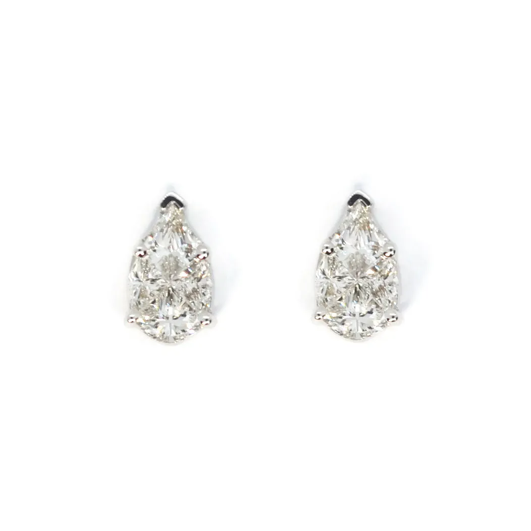 AFJ Diamond Collection - Pear Shape Diamond Stud Earrings, White Gold