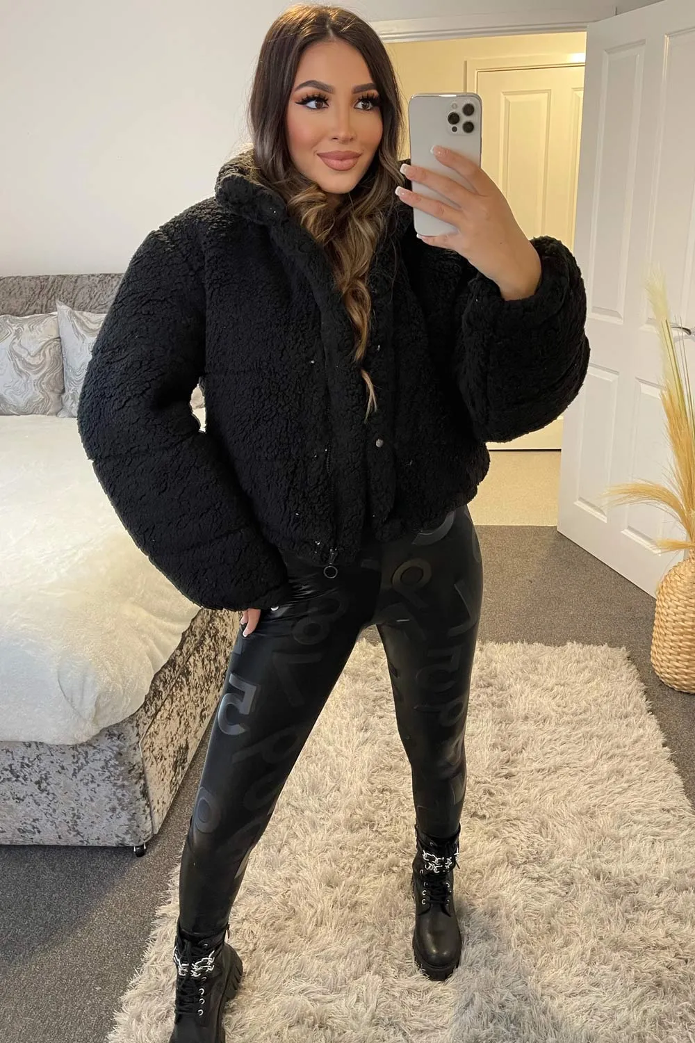 Ally Black Teddy Panelled Oversized Jacket