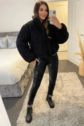 Ally Black Teddy Panelled Oversized Jacket