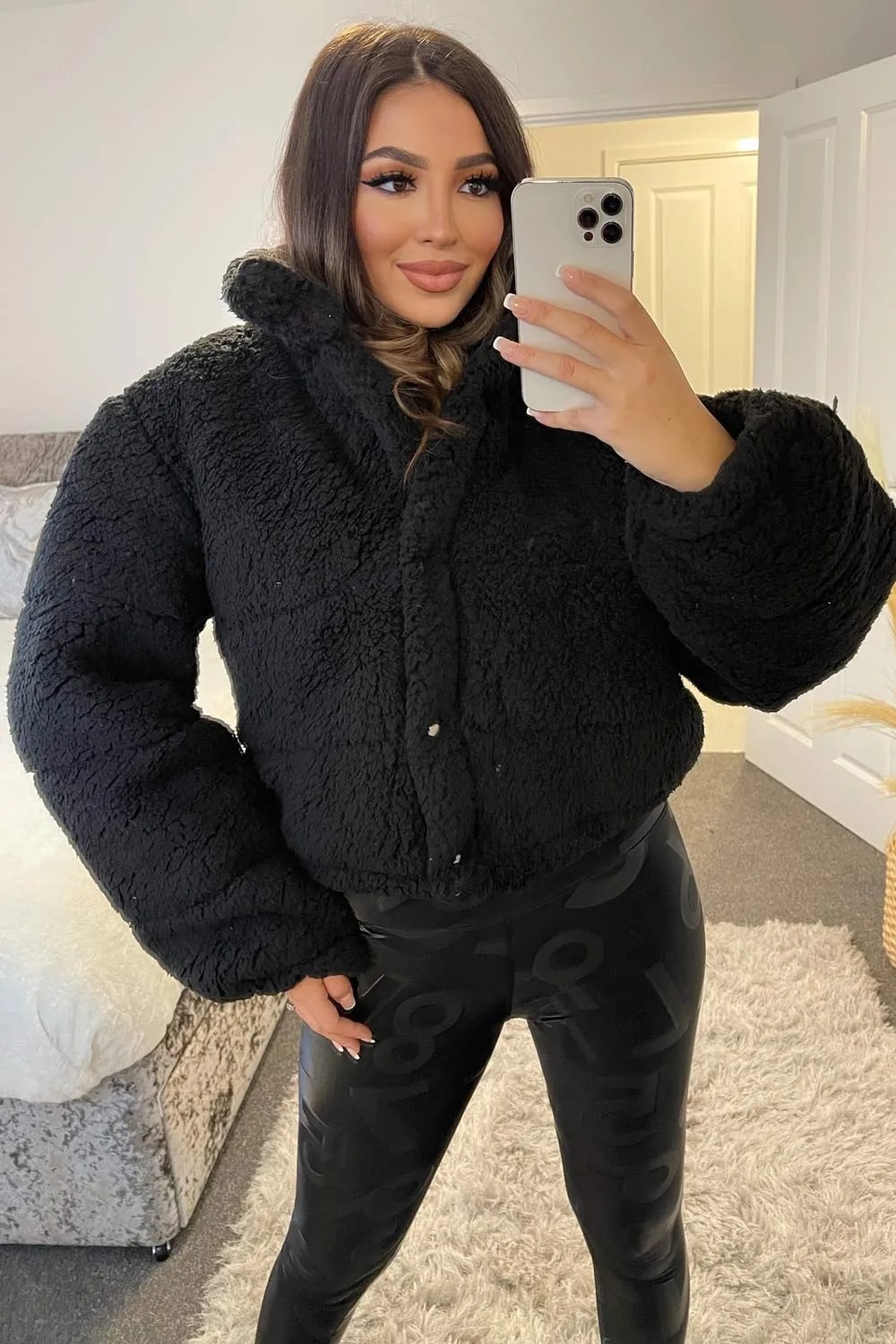 Ally Black Teddy Panelled Oversized Jacket