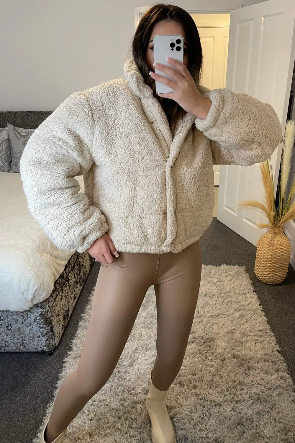 Ally Cream Teddy Panelled Oversized Jacket