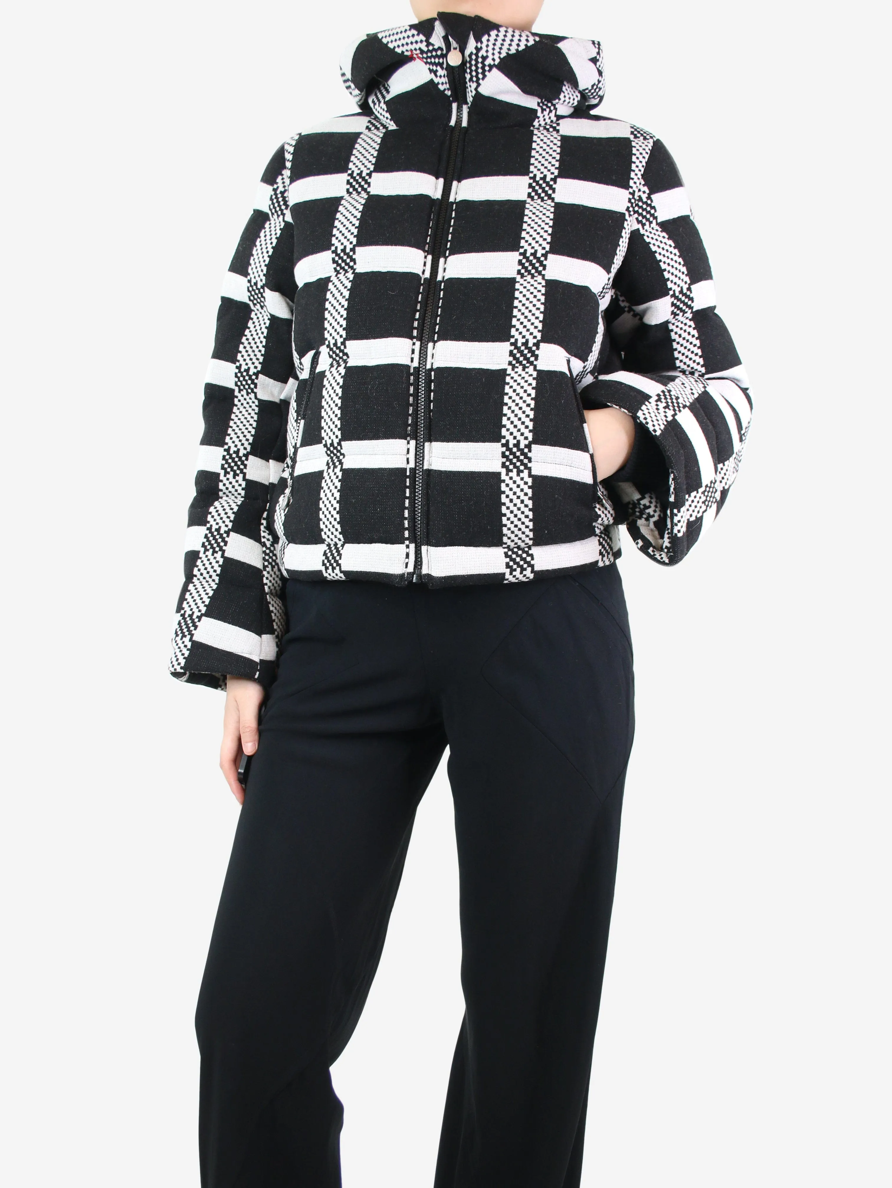 Black and white checkered wool-blend jacket - size S