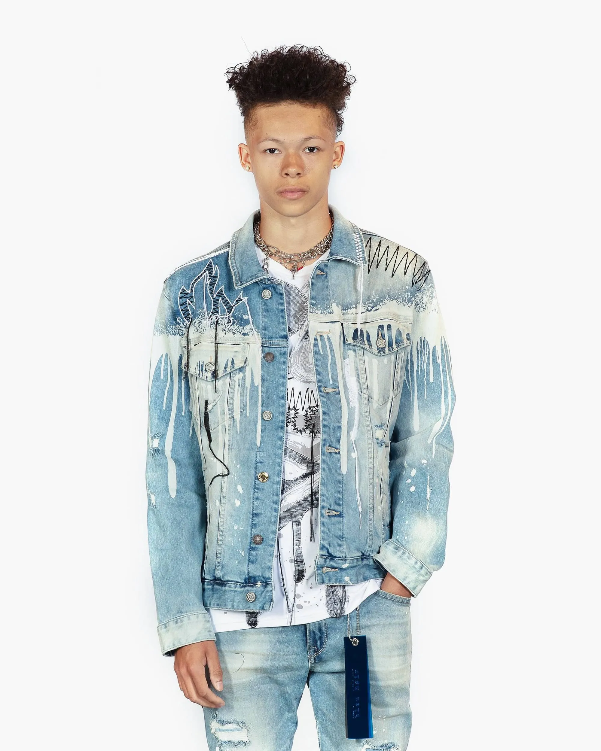 Bleunoir Skull Embroidered Jean Jacket - Aster Blue