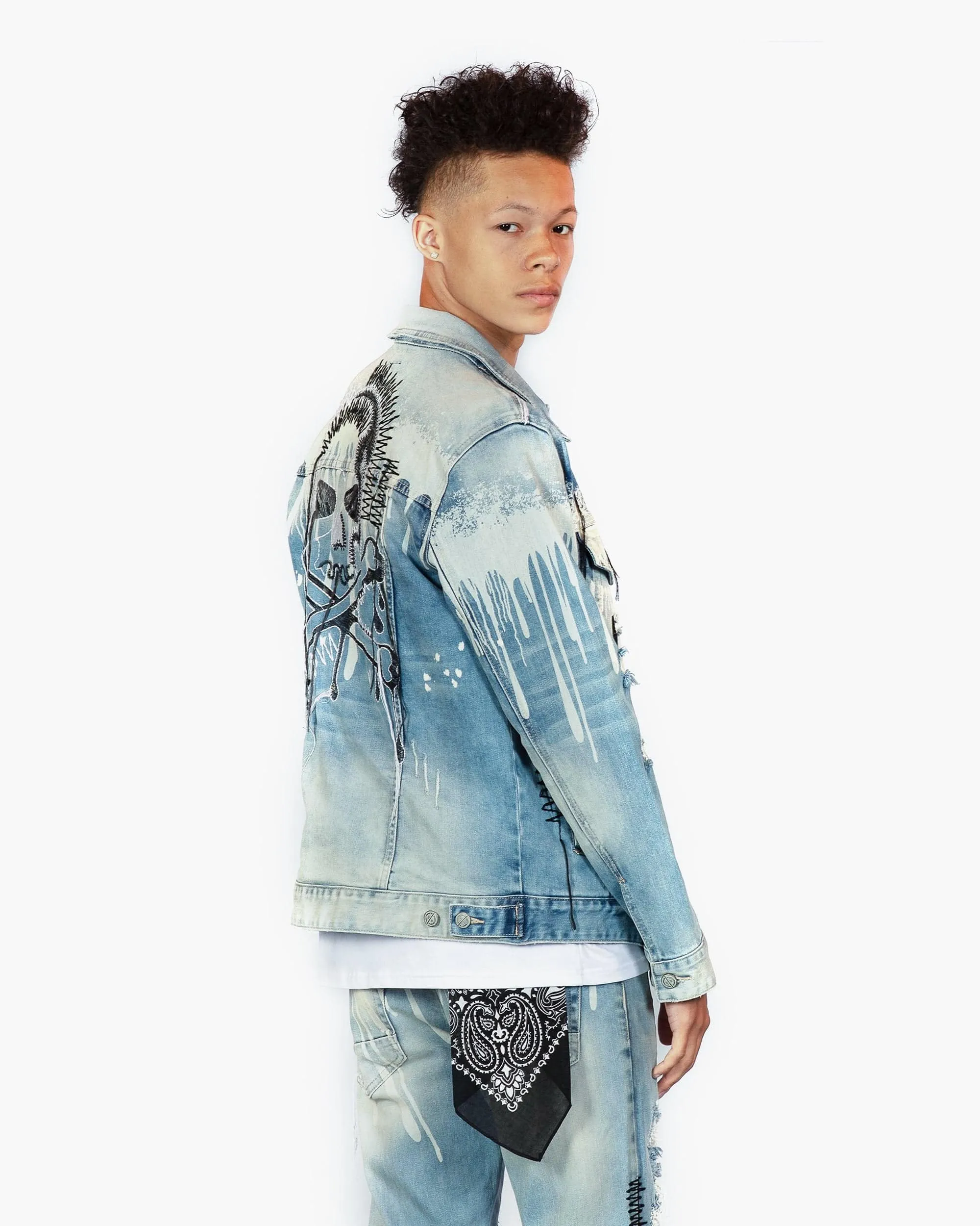 Bleunoir Skull Embroidered Jean Jacket - Aster Blue