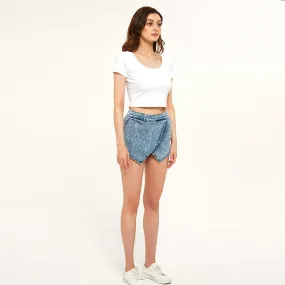 Blue High Waist Skort Jean Shorts