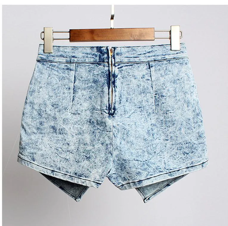 Blue High Waist Skort Jean Shorts