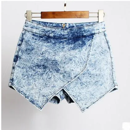 Blue High Waist Skort Jean Shorts