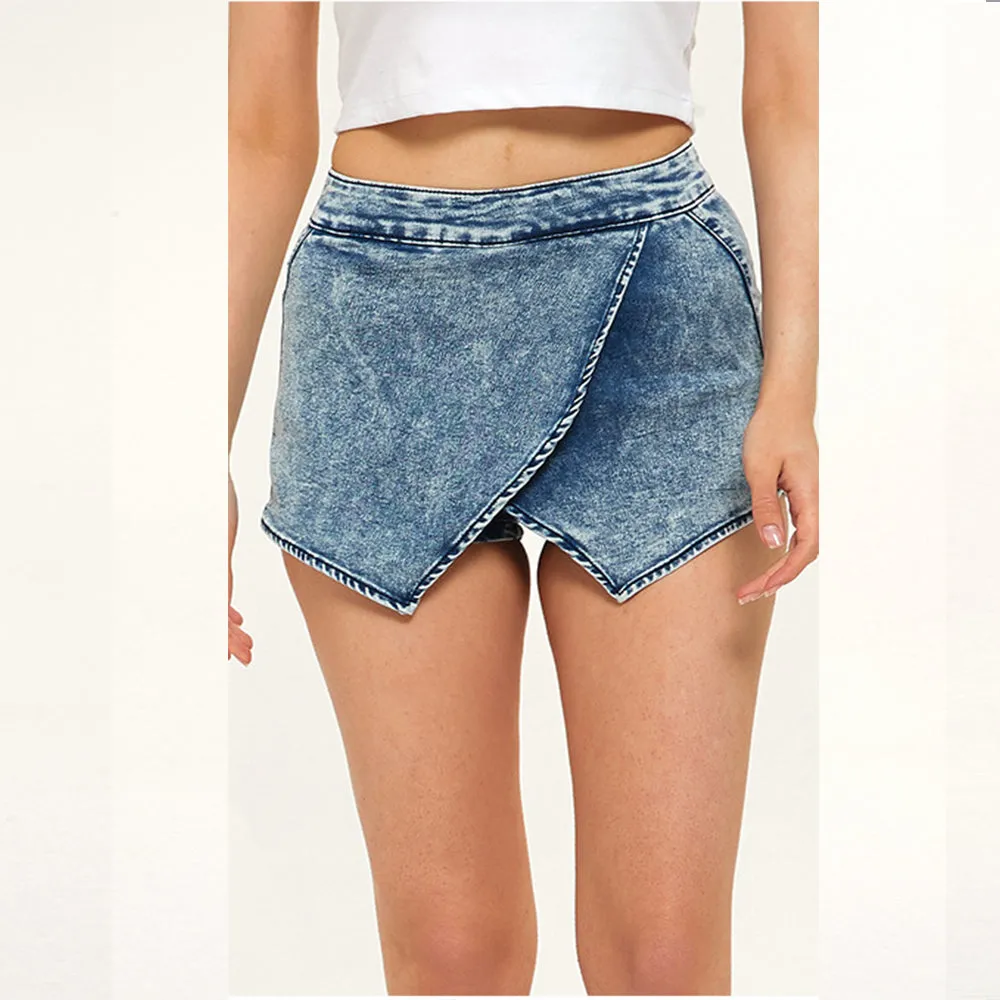 Blue High Waist Skort Jean Shorts