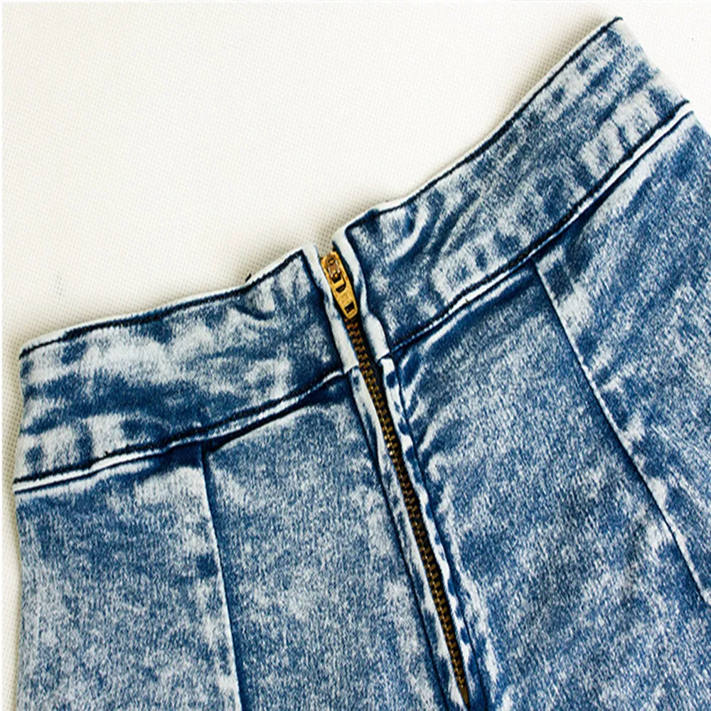 Blue High Waist Skort Jean Shorts