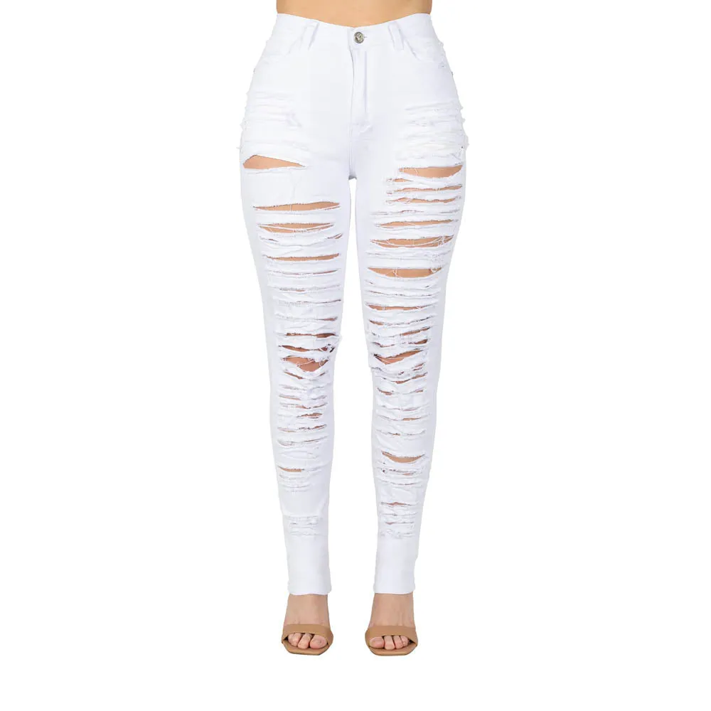 Blue Topic by Argonaut Nations Women Full Shredded Jean - White