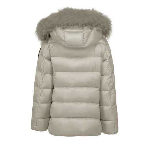 Bomboogie Girls' short down jacket with hood and fur GG242VTDLC3 crystal grey