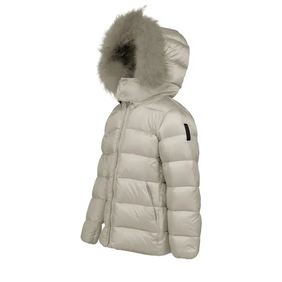 Bomboogie Girls' short down jacket with hood and fur GG242VTDLC3 crystal grey