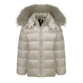 Bomboogie Girls' short down jacket with hood and fur GG242VTDLC3 crystal grey