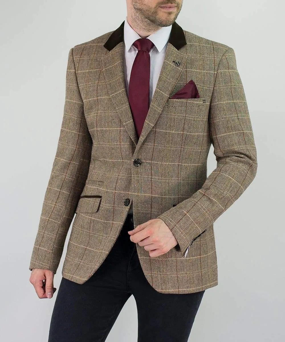 Cavani Baron Tweed Tan Men's Slim Fit Blazer