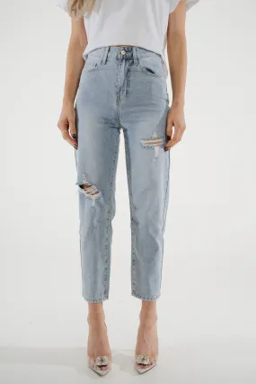 Cindy Distressed Mom Jean In Light Wash