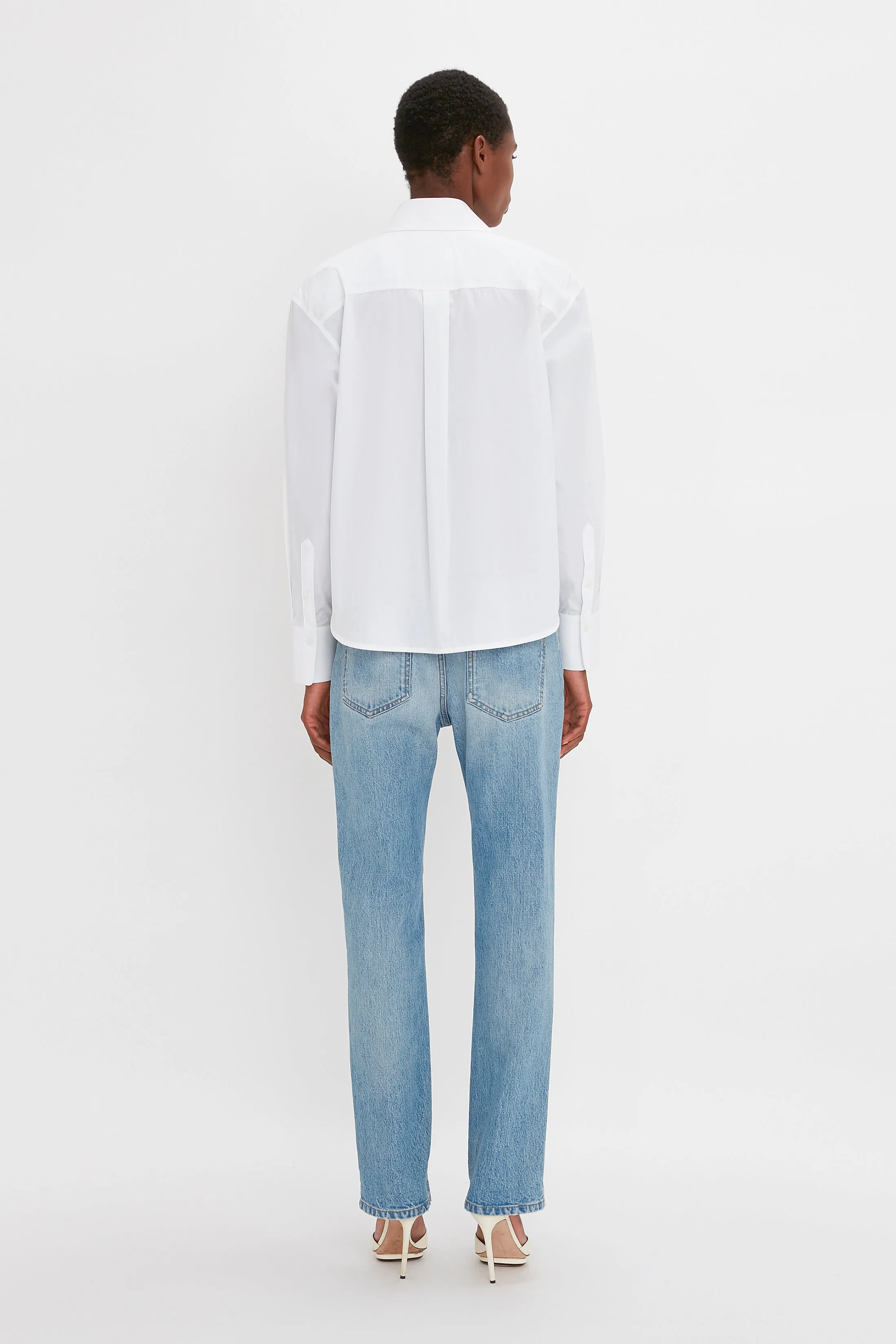 Cropped Long Sleeve Shirt In White