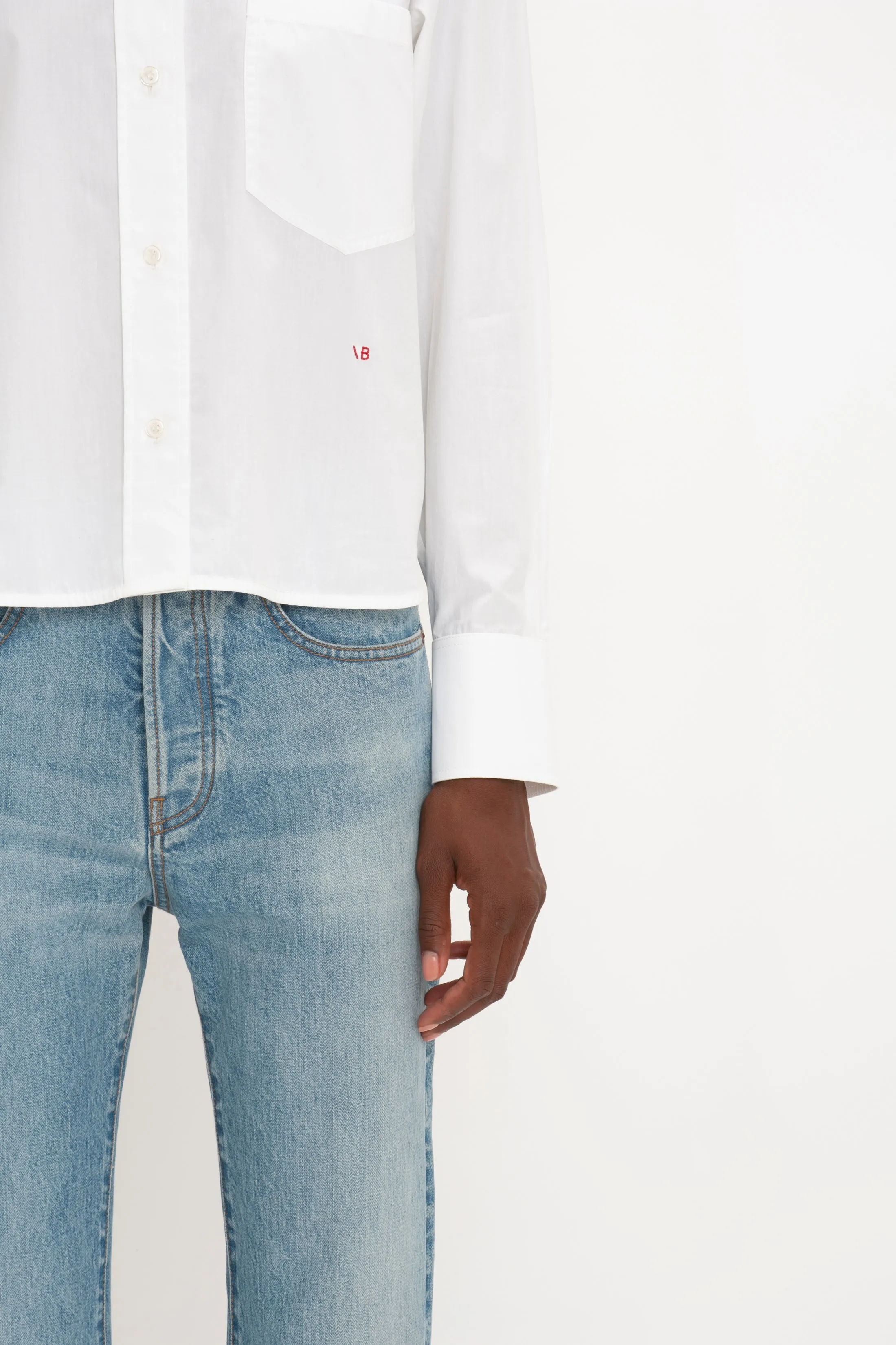 Cropped Long Sleeve Shirt In White