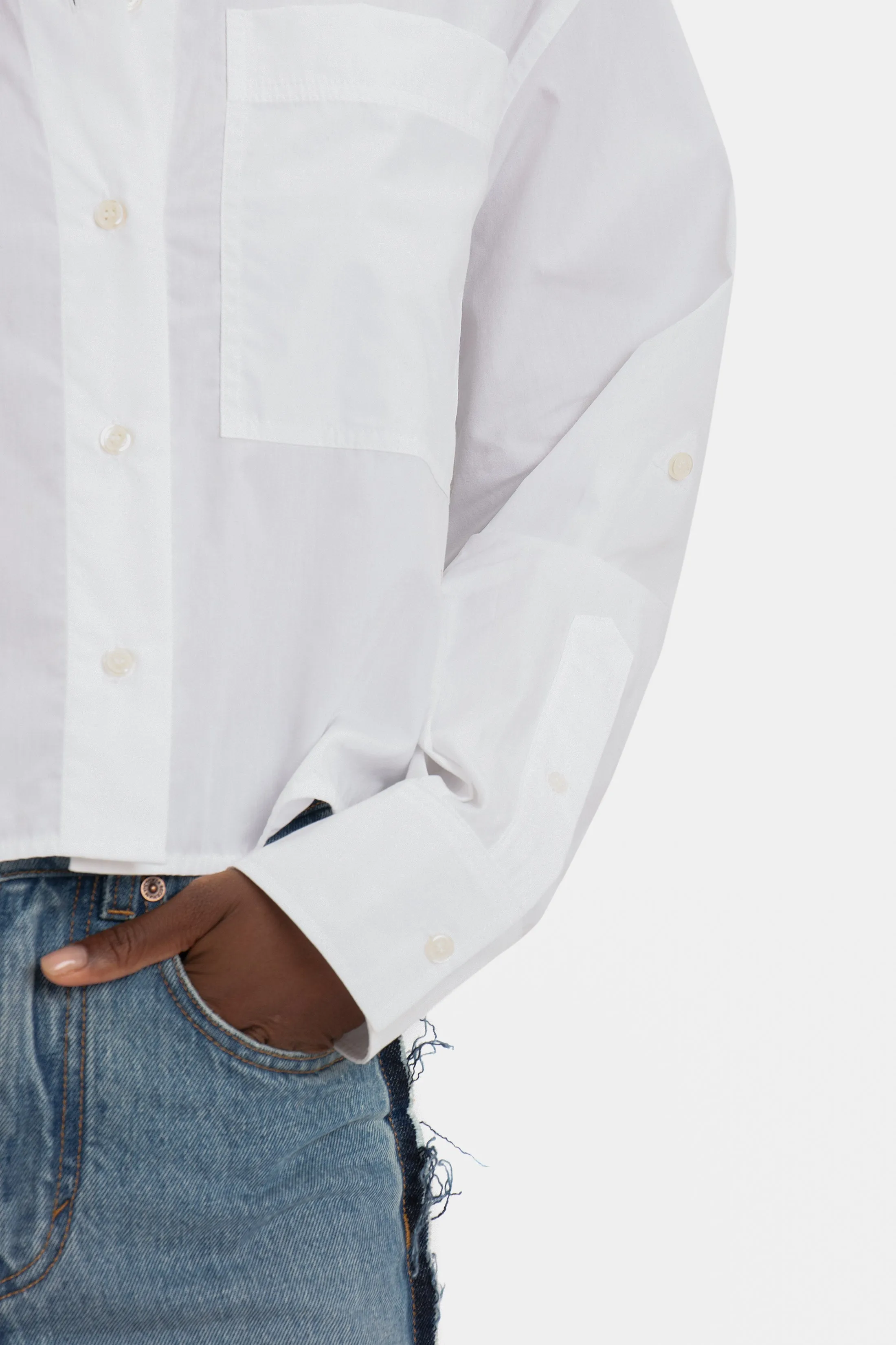 Cropped Patch Pocket Shirt In White