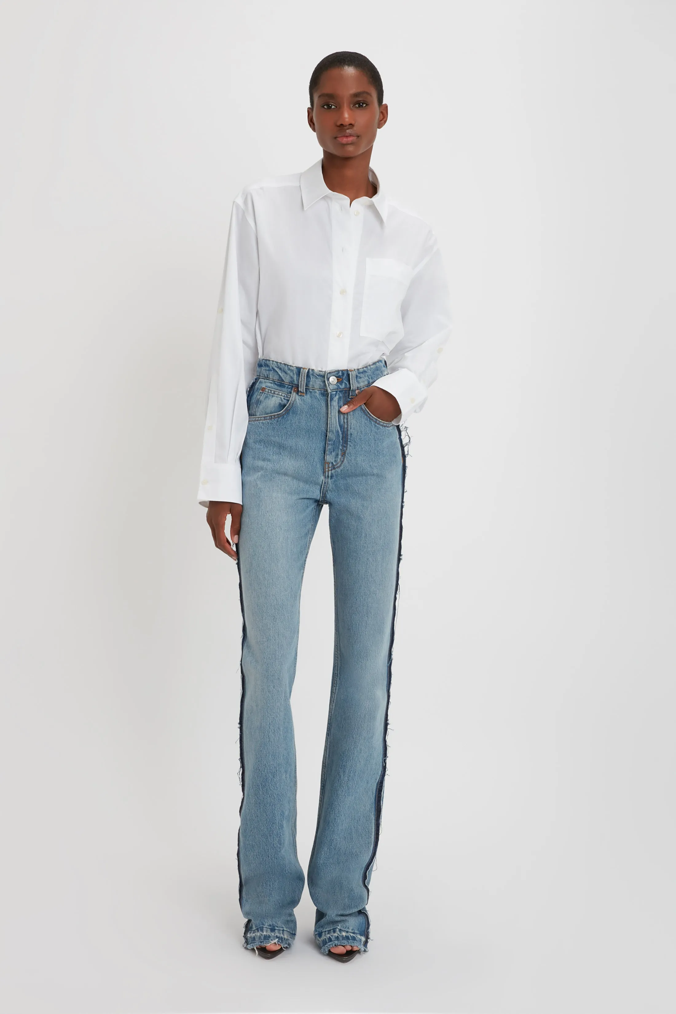 Cropped Patch Pocket Shirt In White