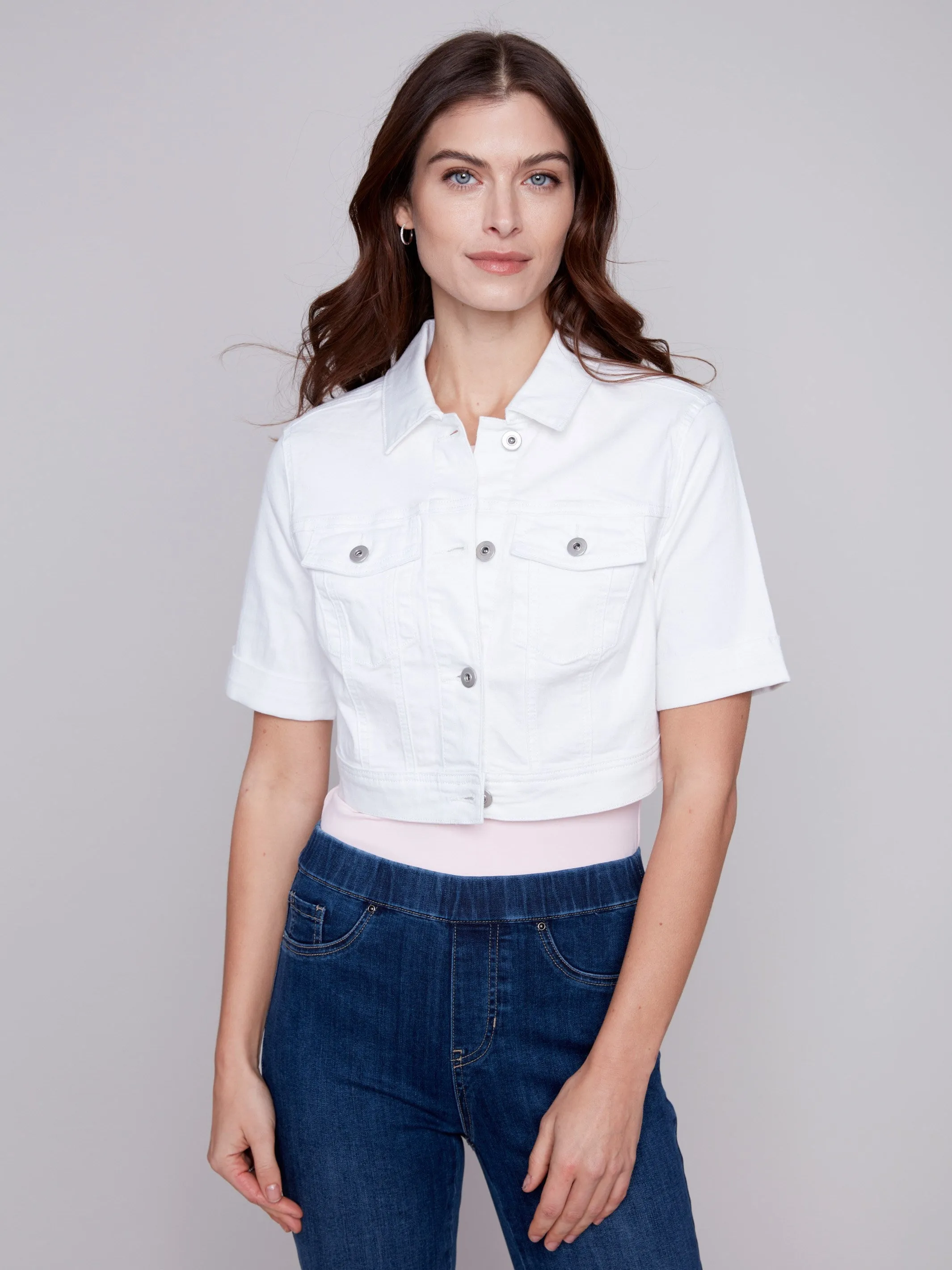 Cropped Twill Jean Jacket - White