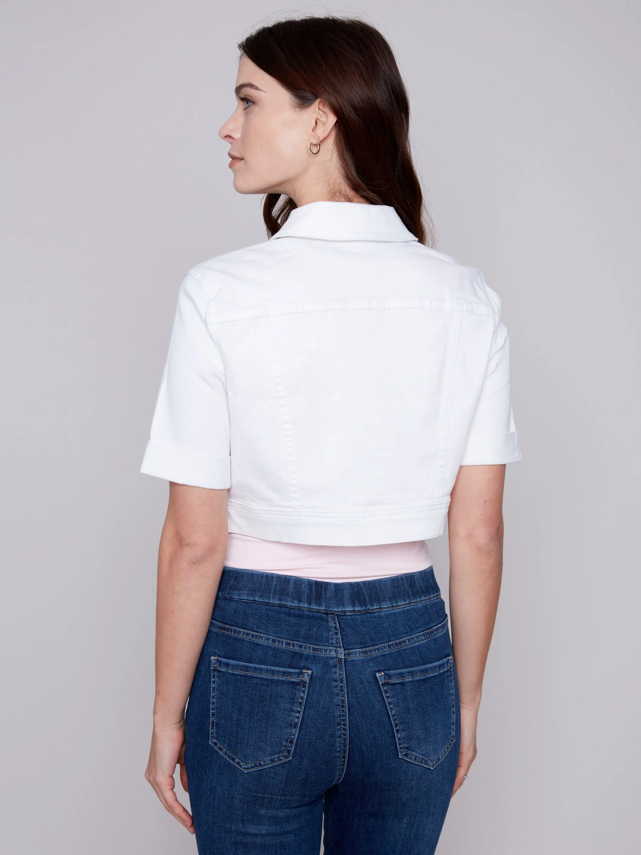 Cropped Twill Jean Jacket - White