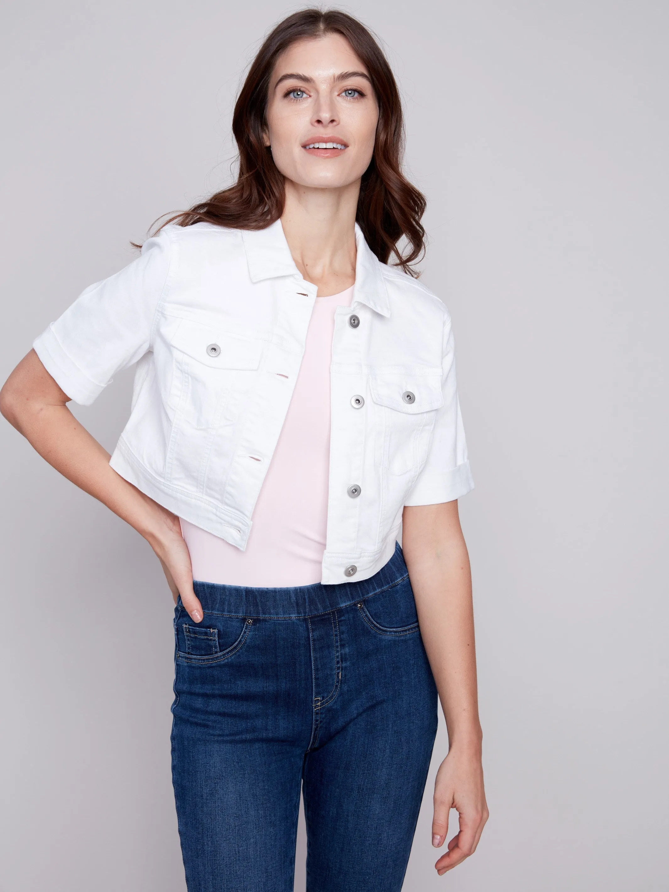 Cropped Twill Jean Jacket - White