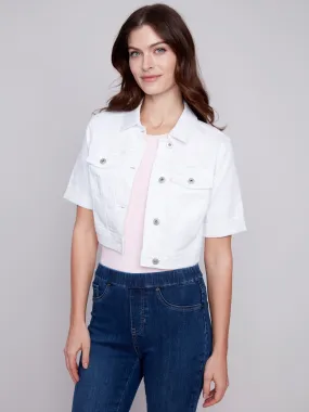 Cropped Twill Jean Jacket - White