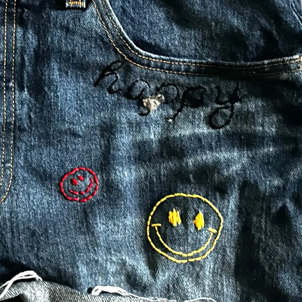 Denim Hand Embroidered Shorts