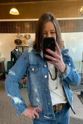 Distressed Oversized Jean Jacket - Small to 3X