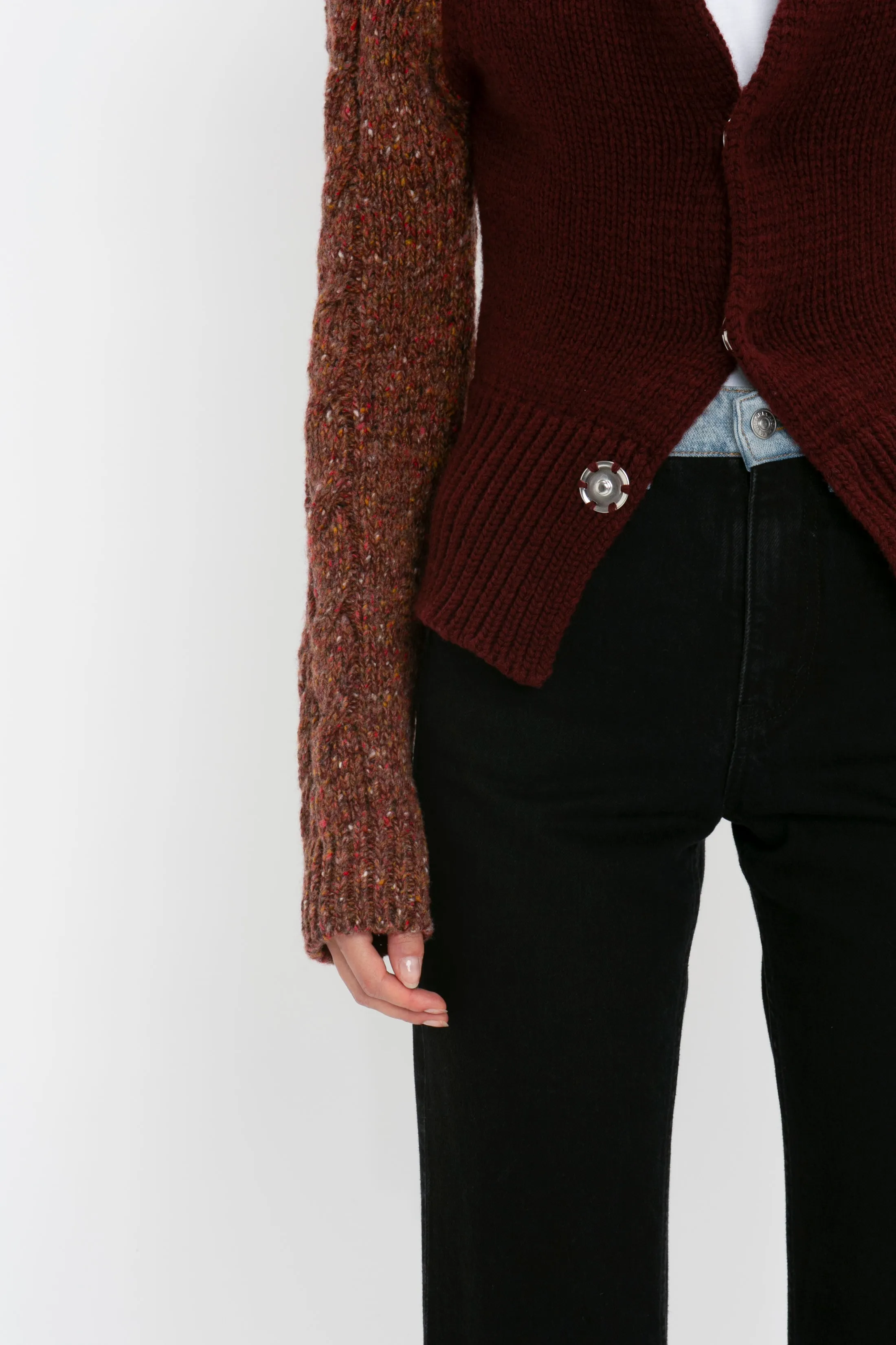 Exclusive Contrast Sleeve Cardigan In Rust