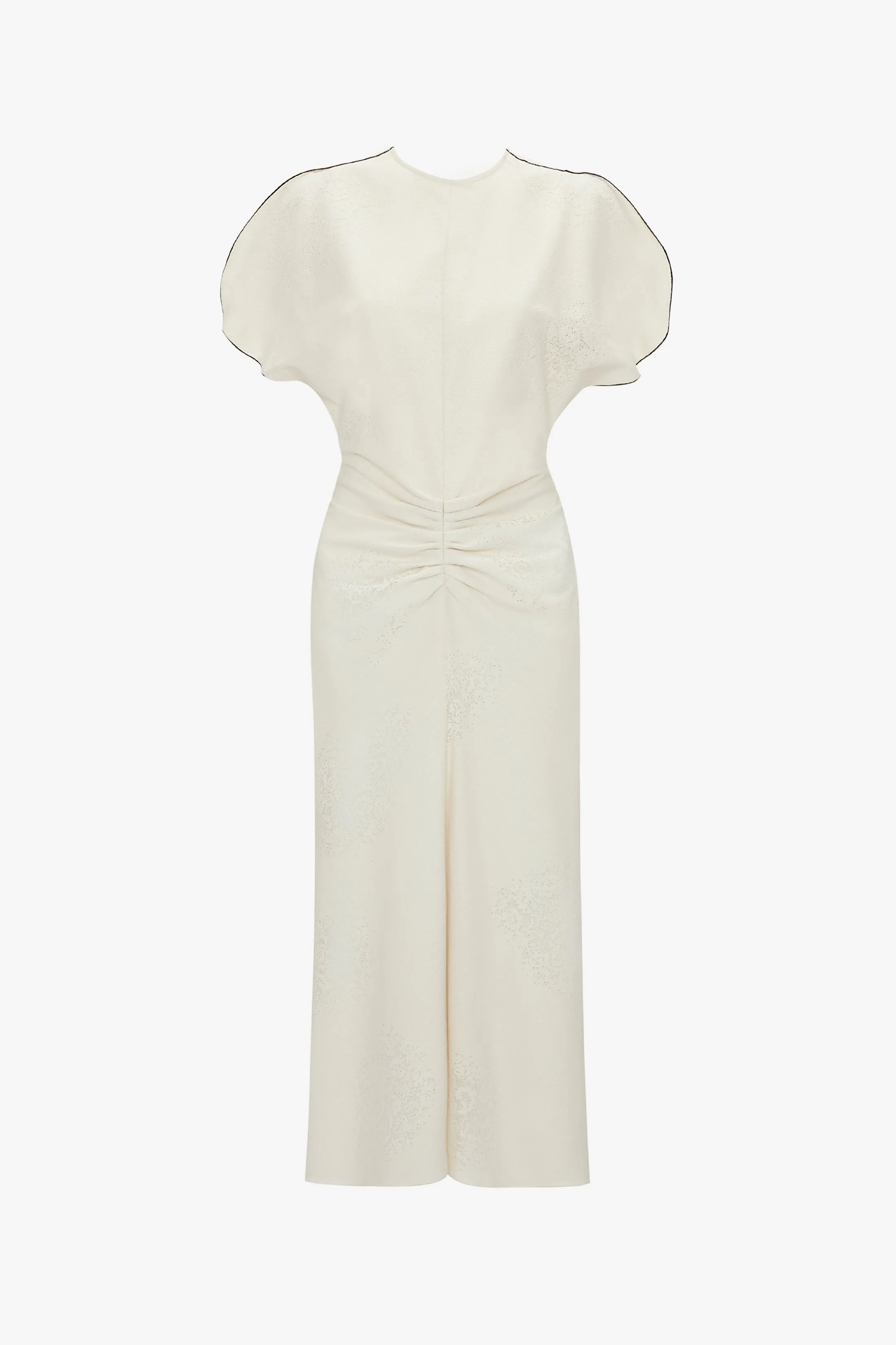 Gathered Waist Midi Dress In Cream