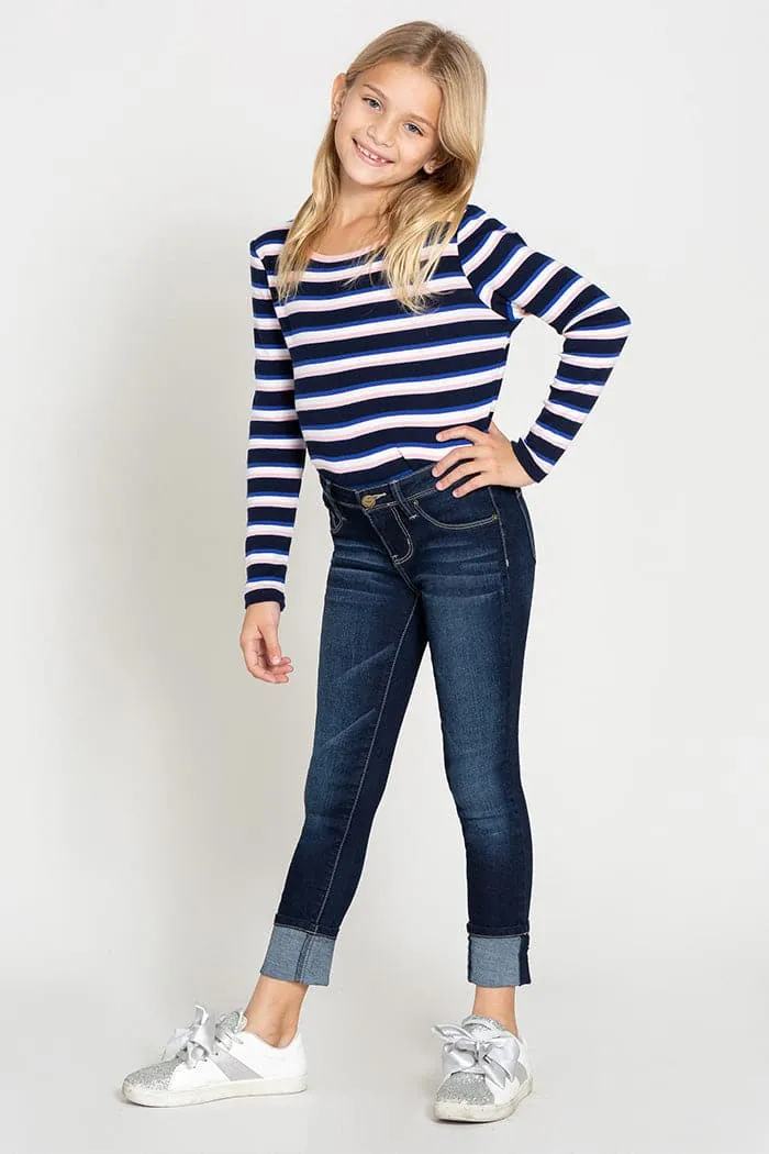 Girls Wide Cuff Denim Skinny Jeans