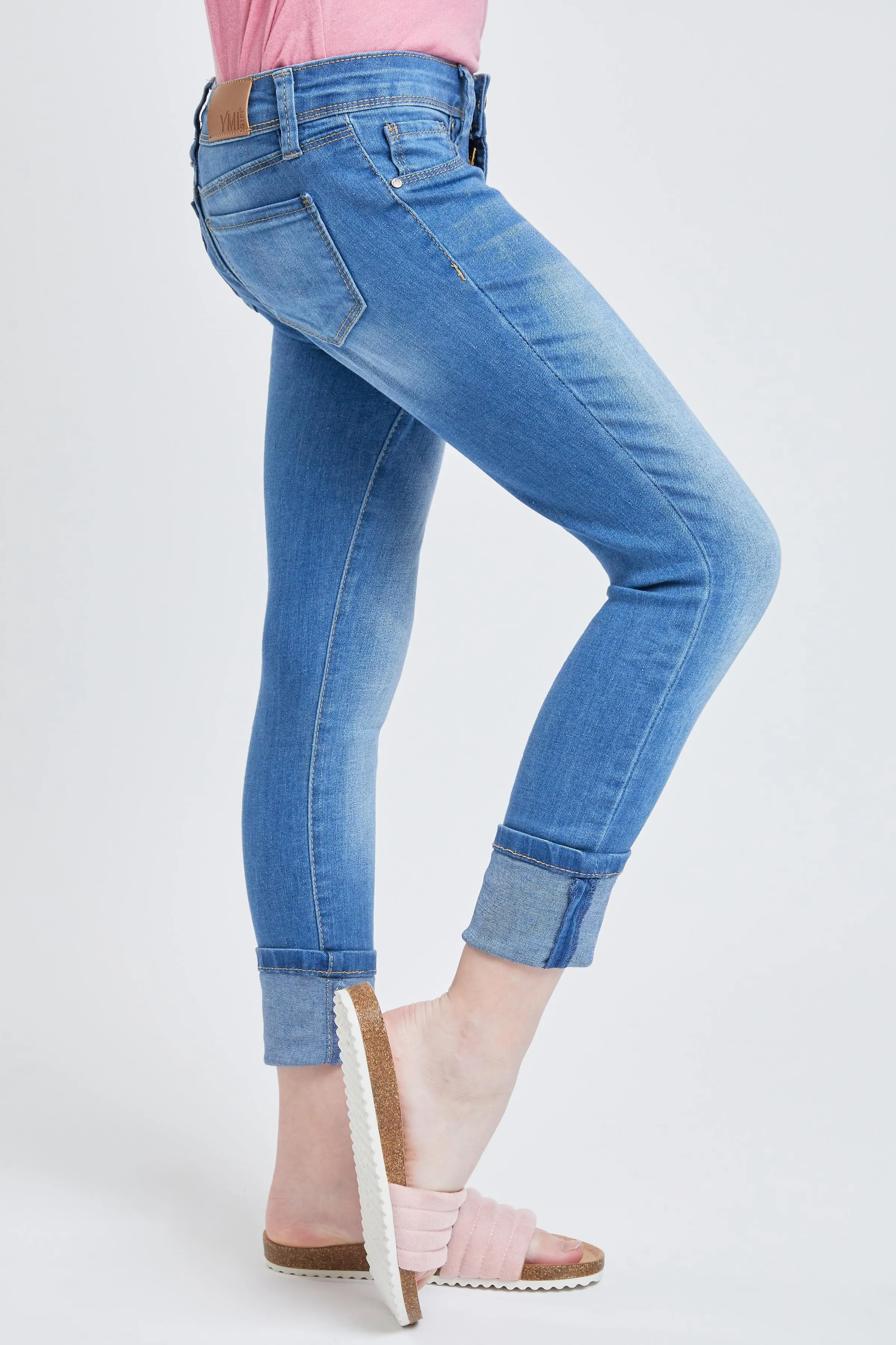 Girls Wide Cuff Denim Skinny Jeans