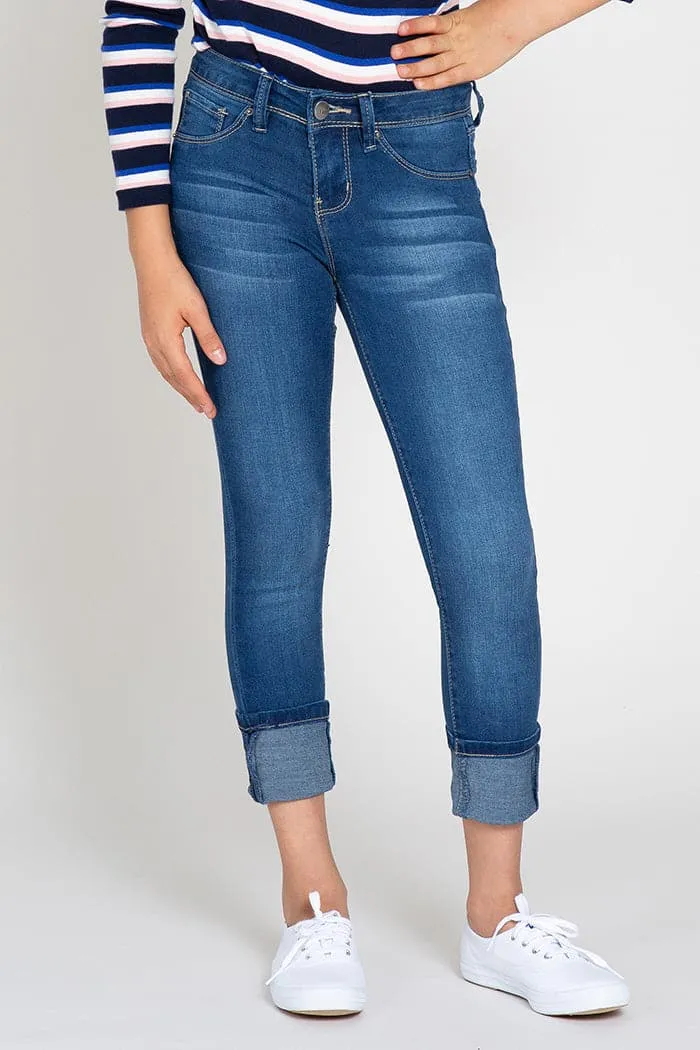 Girls Wide Cuff Denim Skinny Jeans