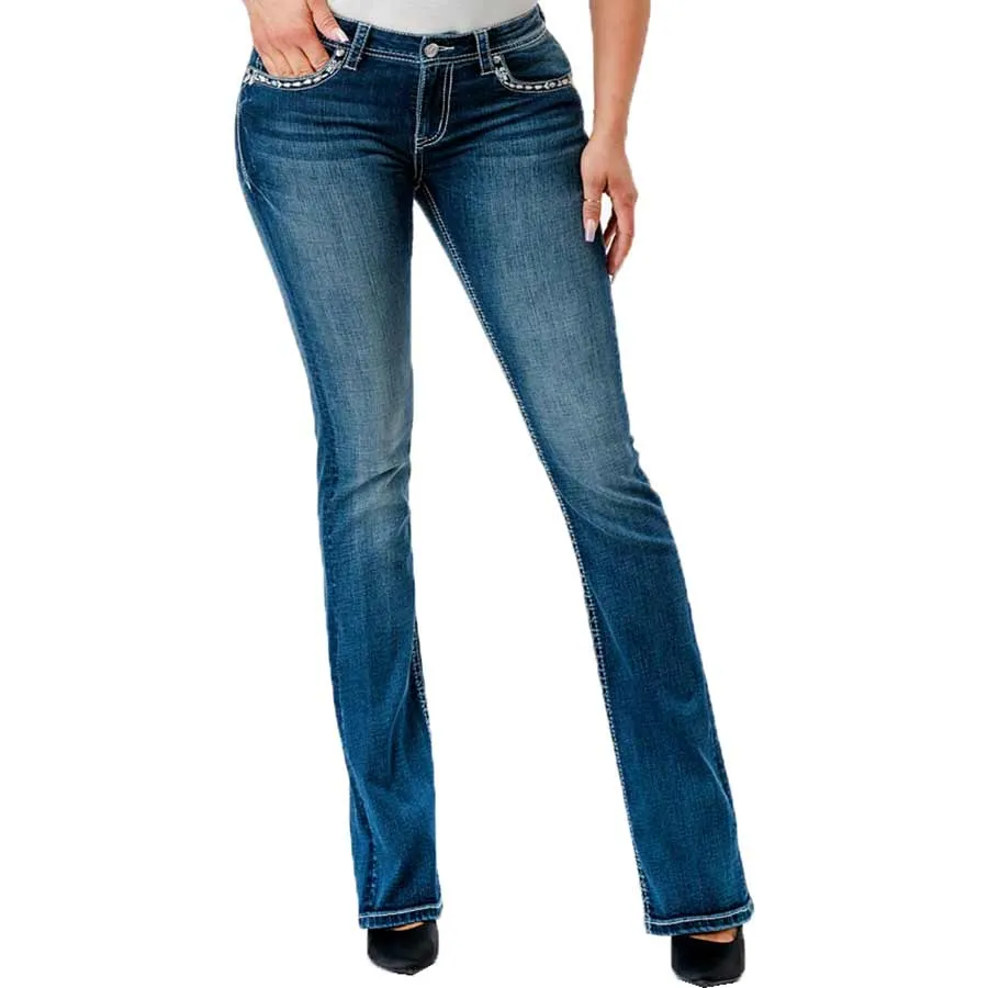 Grace in LA Women's Diamond Pocket Bootcut Jeans