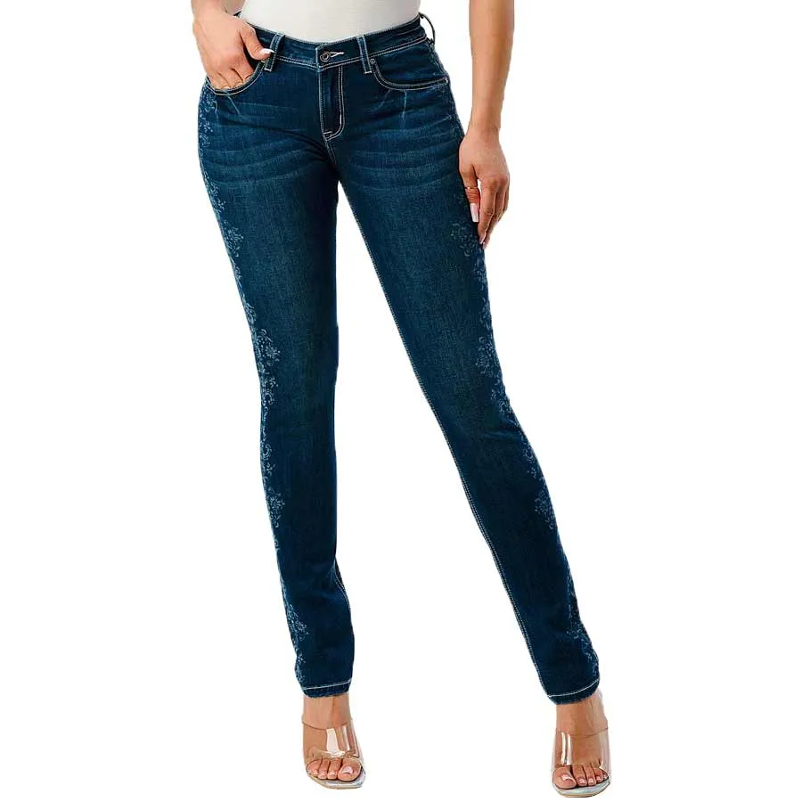 Grace in LA Women's Floral Seam Tapered Leg Jeans