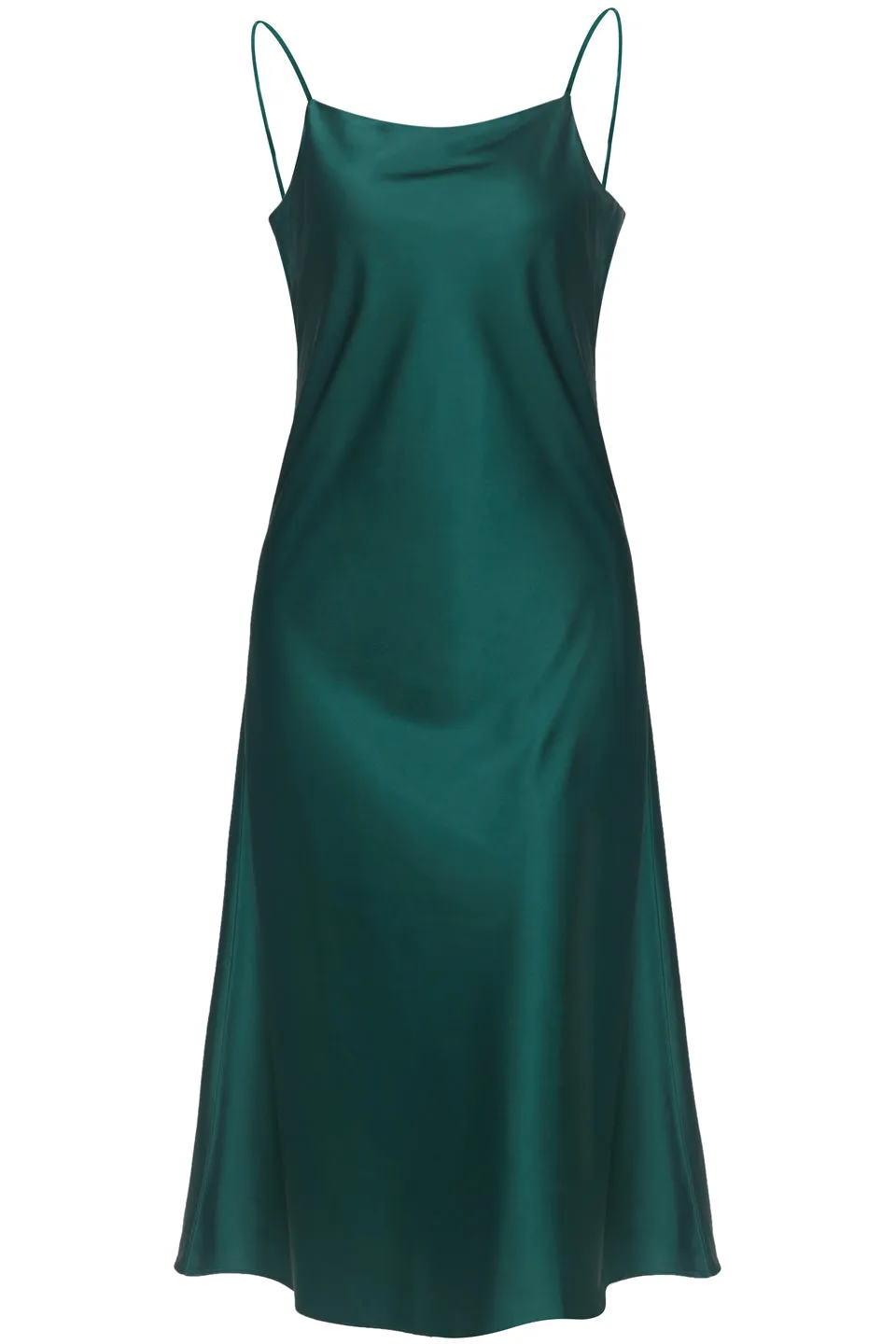 Happy Hour Emerald Satin Soft Cowl Neck Slip Dress