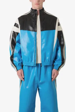 Icon Oversized PU Track Jacket - Blue/Black