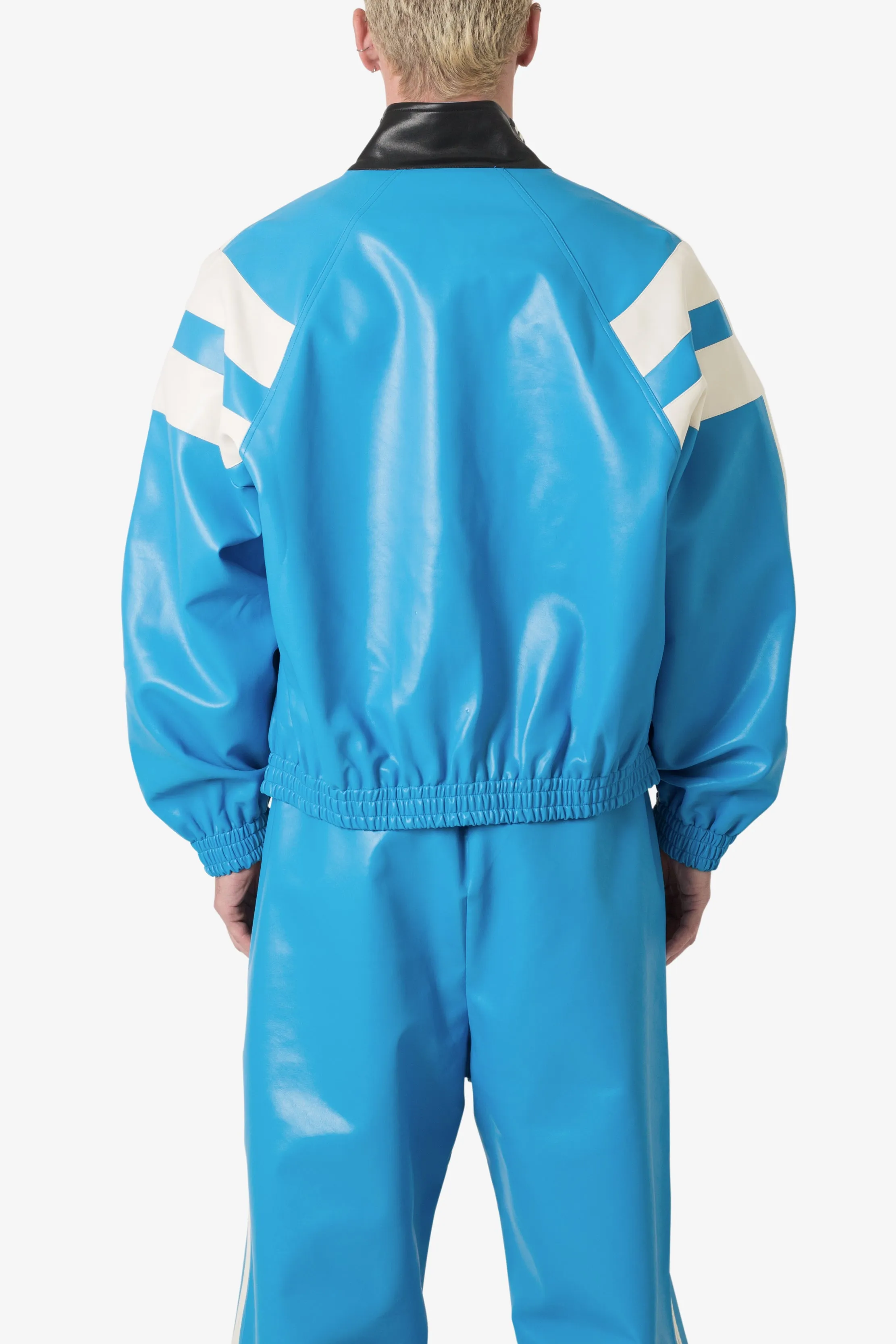 Icon Oversized PU Track Jacket - Blue/Black