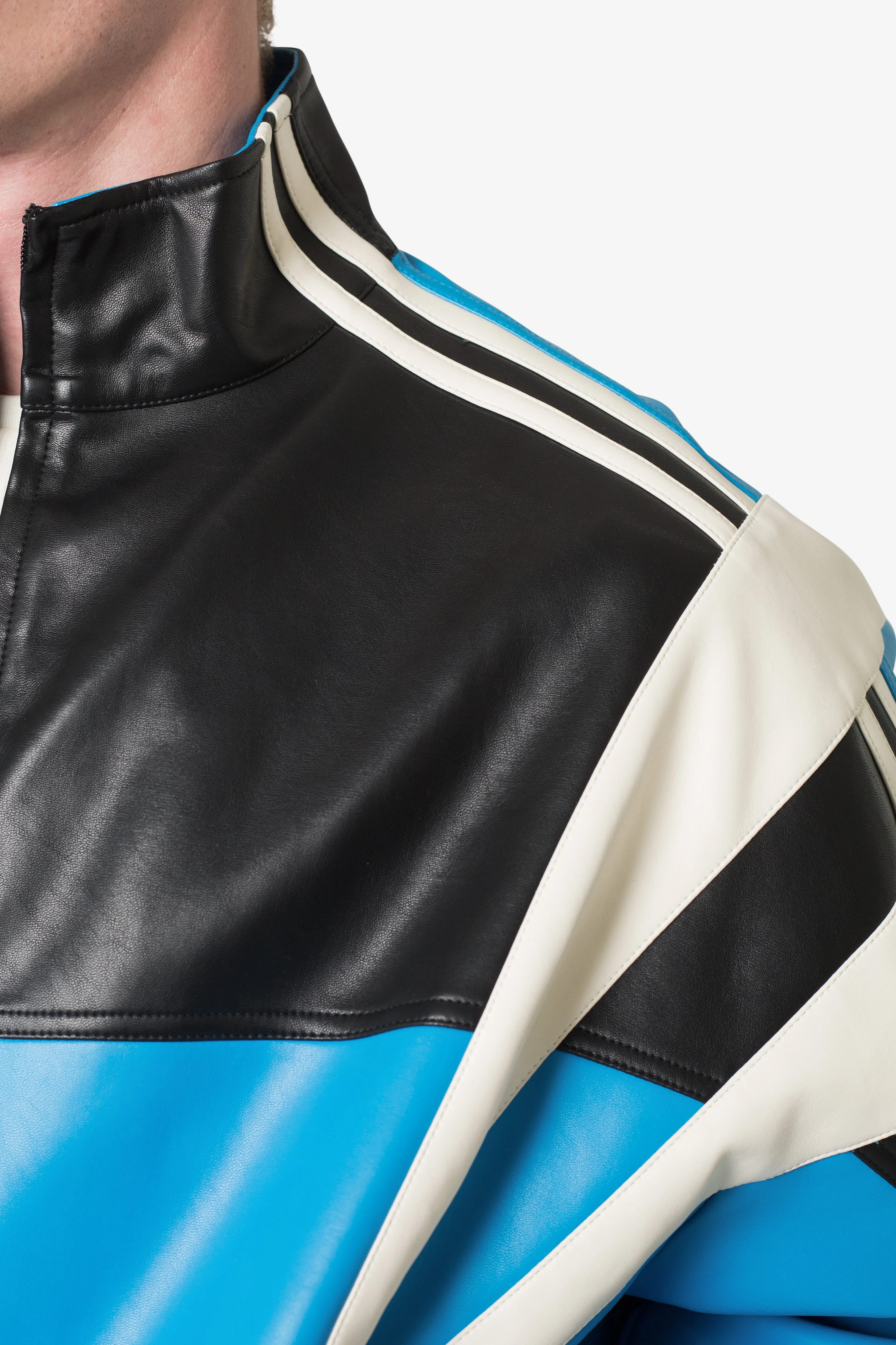 Icon Oversized PU Track Jacket - Blue/Black