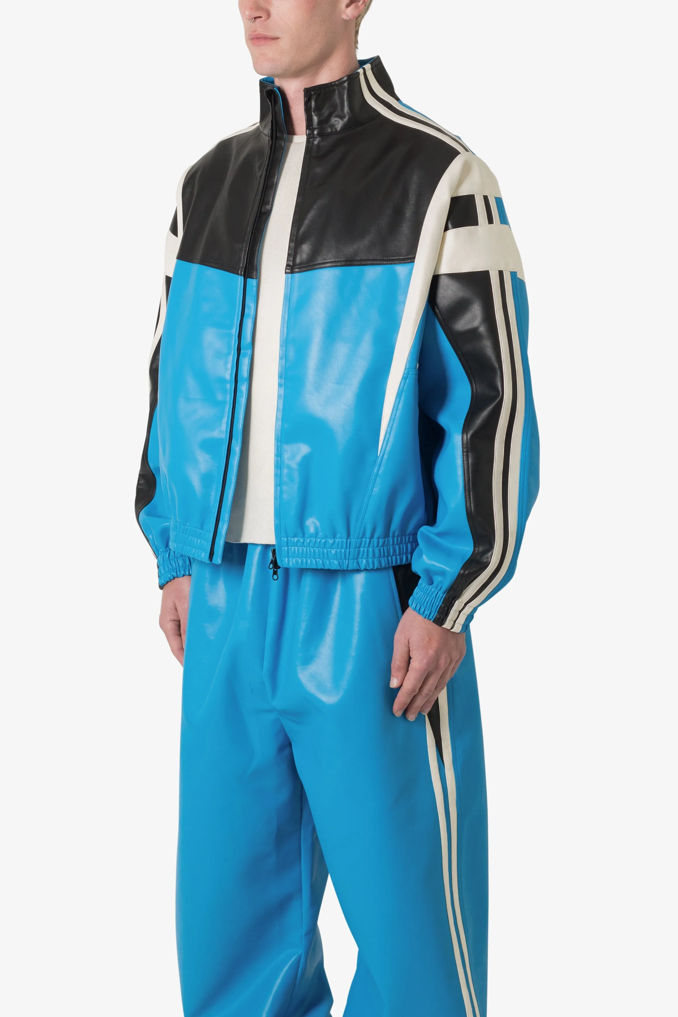 Icon Oversized PU Track Jacket - Blue/Black