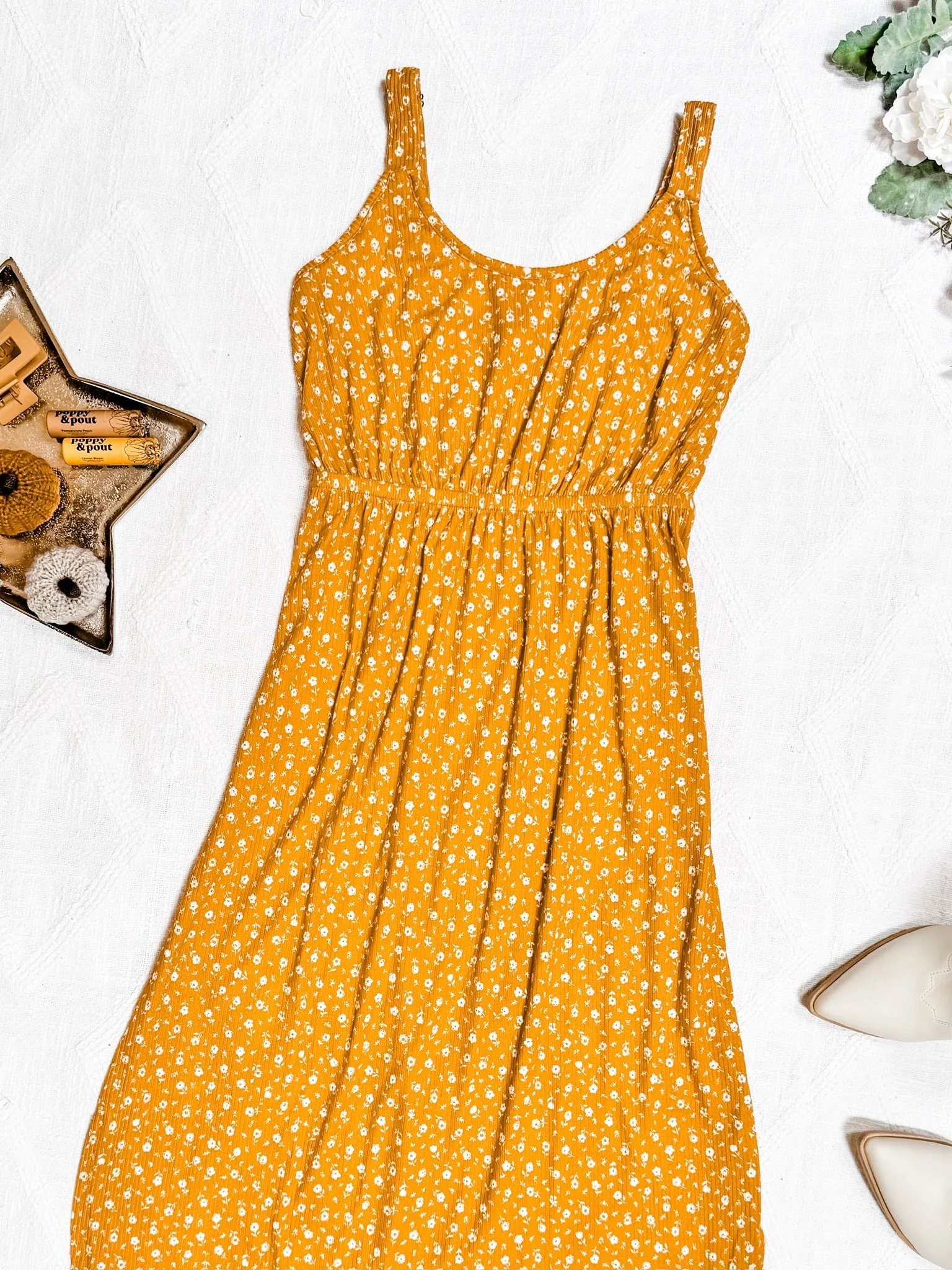 IN STOCK Reagan Ribbed Midi Dress - Pumpkin Floral