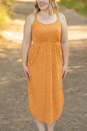 IN STOCK Reagan Ribbed Midi Dress - Pumpkin Floral