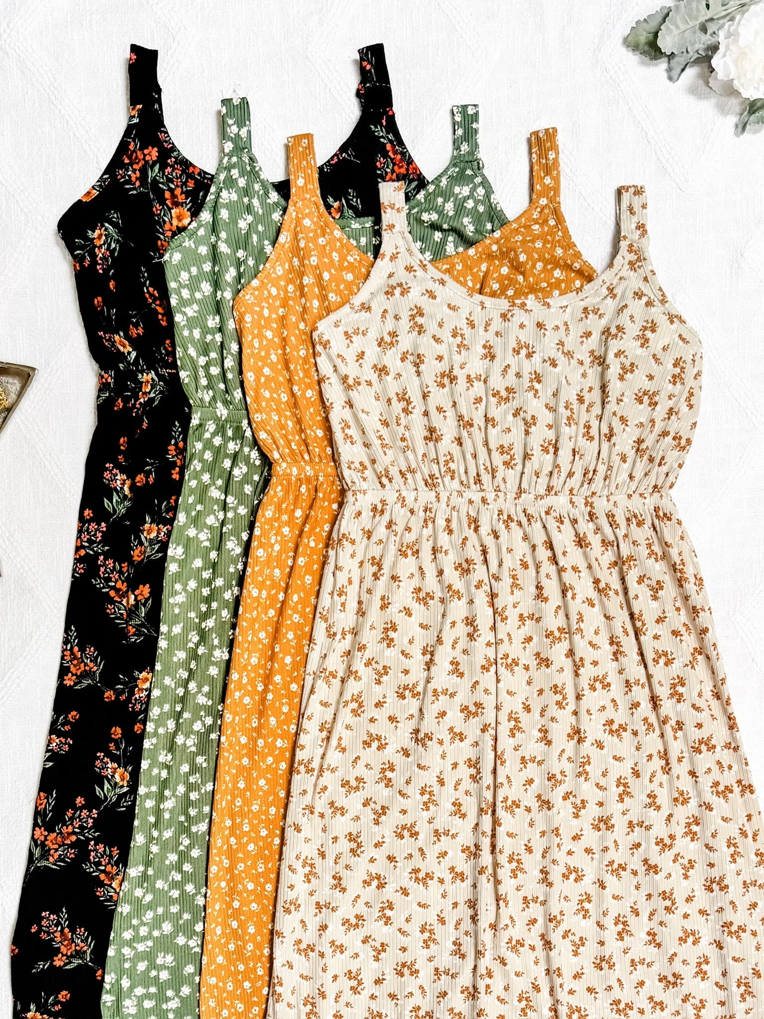 IN STOCK Reagan Ribbed Midi Dress - Pumpkin Floral