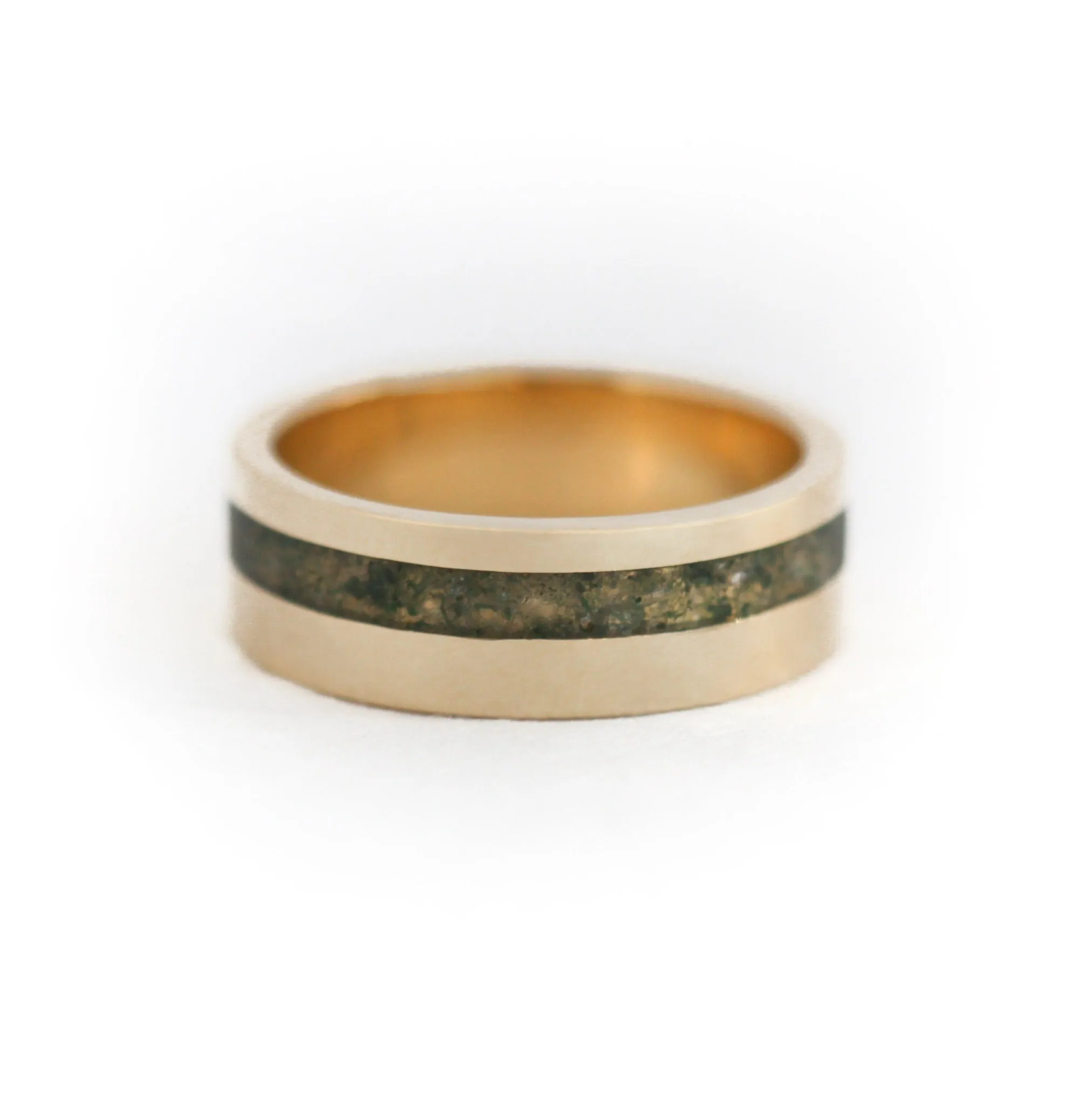 Jean Crushed Moss Agate Inlay Wedding Band