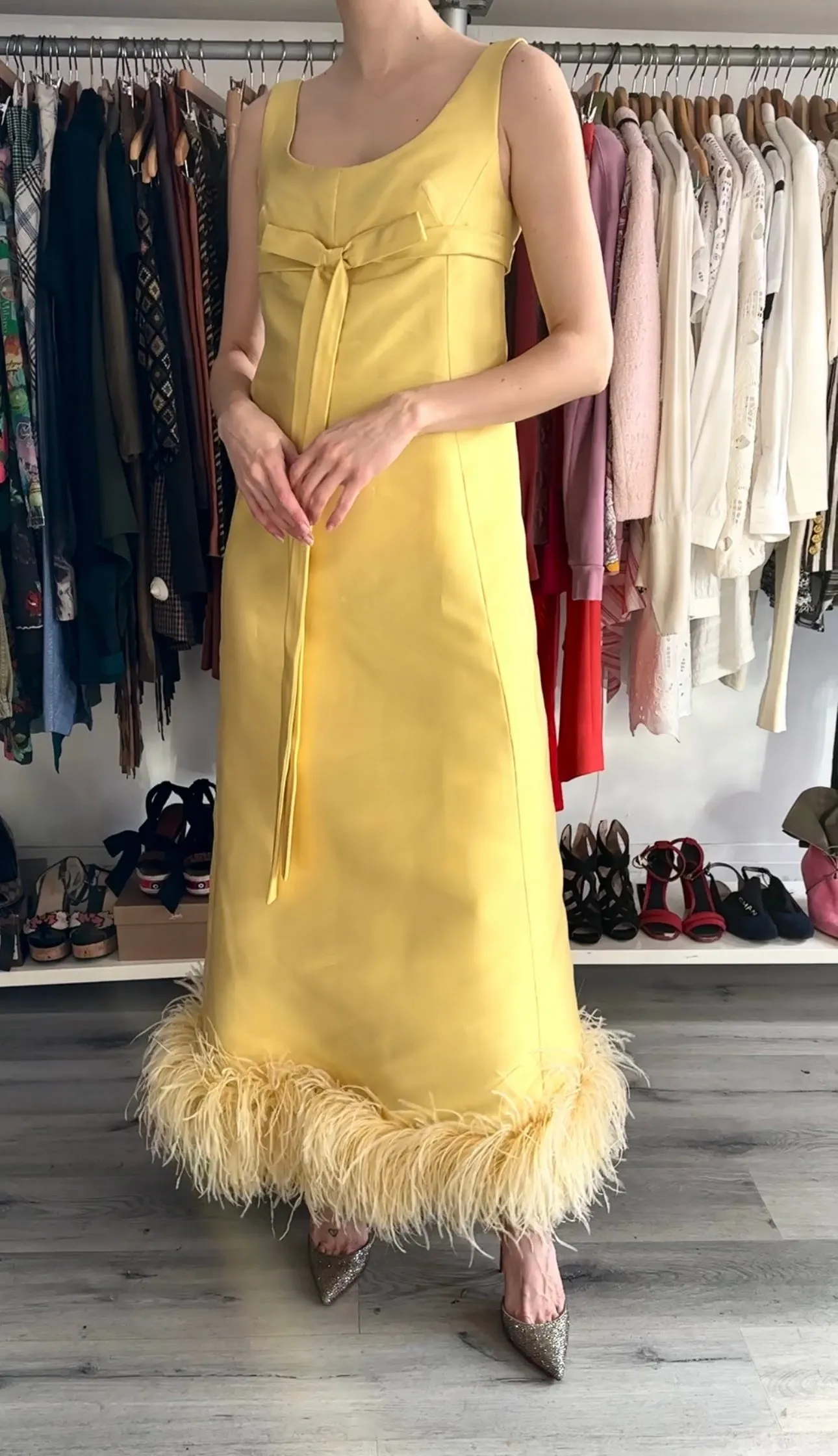 Jean Patou 1960's Yellow Maribou Sleeveless Gown