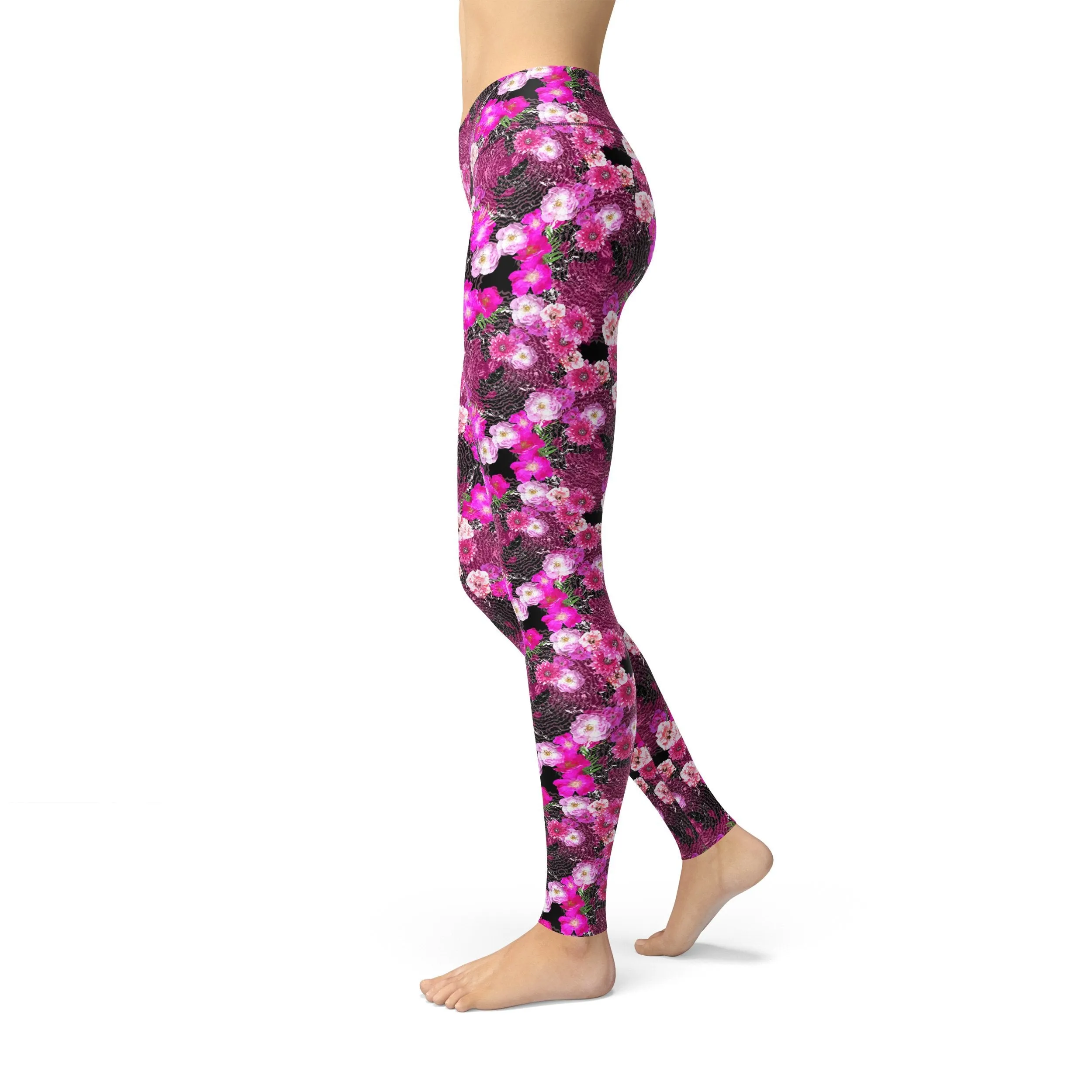 Jean Pink Magenta Flowers Leggings