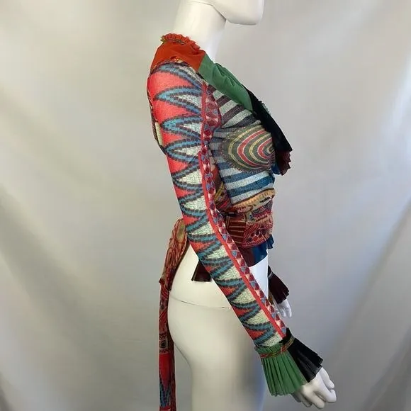 JeanPaul Gaultier Multi Print With Ruffles Wrap Mesh Top